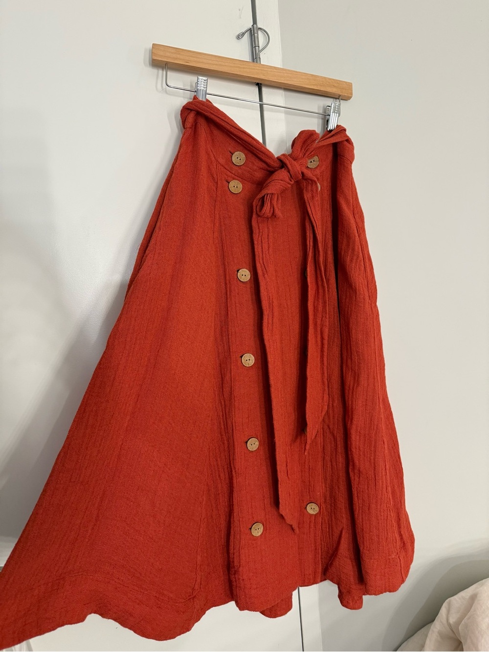 Lisa Marie Fernandez Rust-Red Button Front Tie-Waist A-Line Skirt